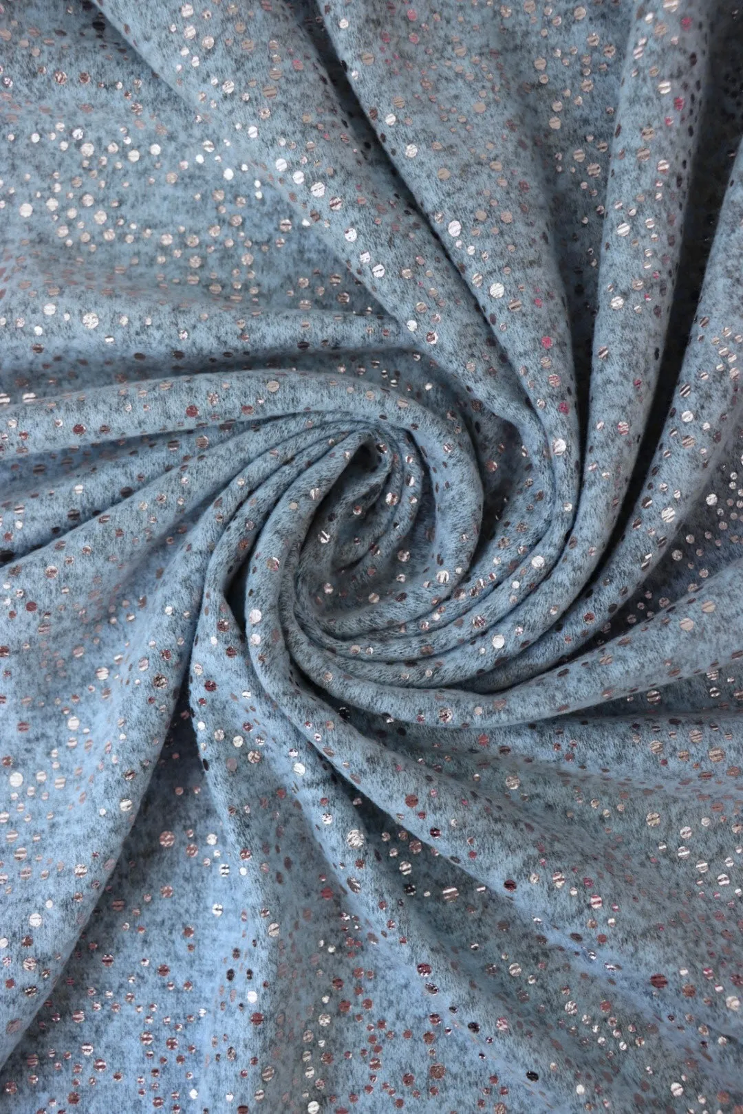 1YD PRECUT; Dusty Blue Marl & Rose Gold Flecks Brushed Sweater Knit