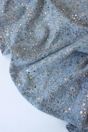 1YD PRECUT; Dusty Blue Marl & Rose Gold Flecks Brushed Sweater Knit
