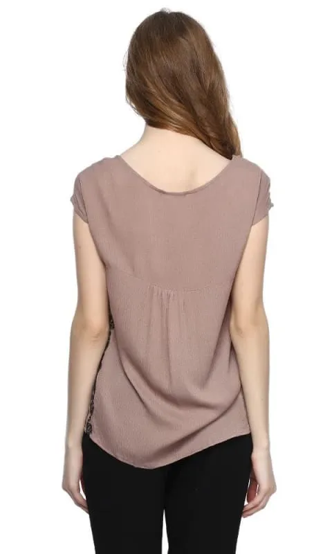 39088 Embroidered Top Tassel Detail - Dark Coffee