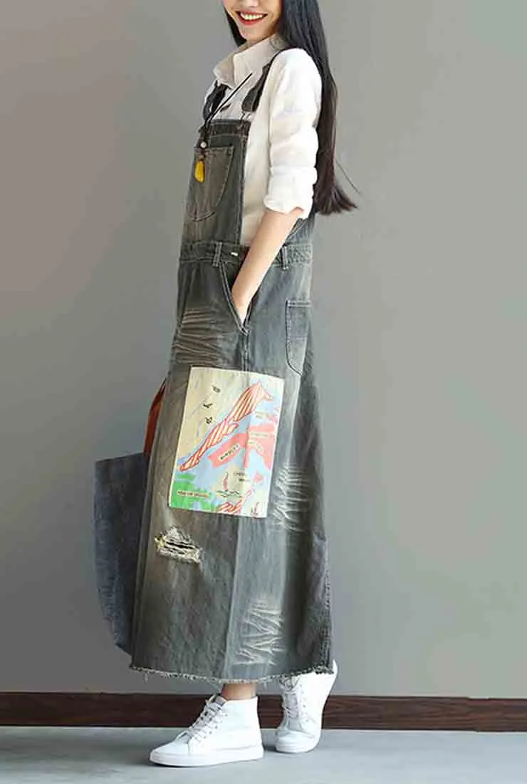 A-line Oversize Denim Overall Dress