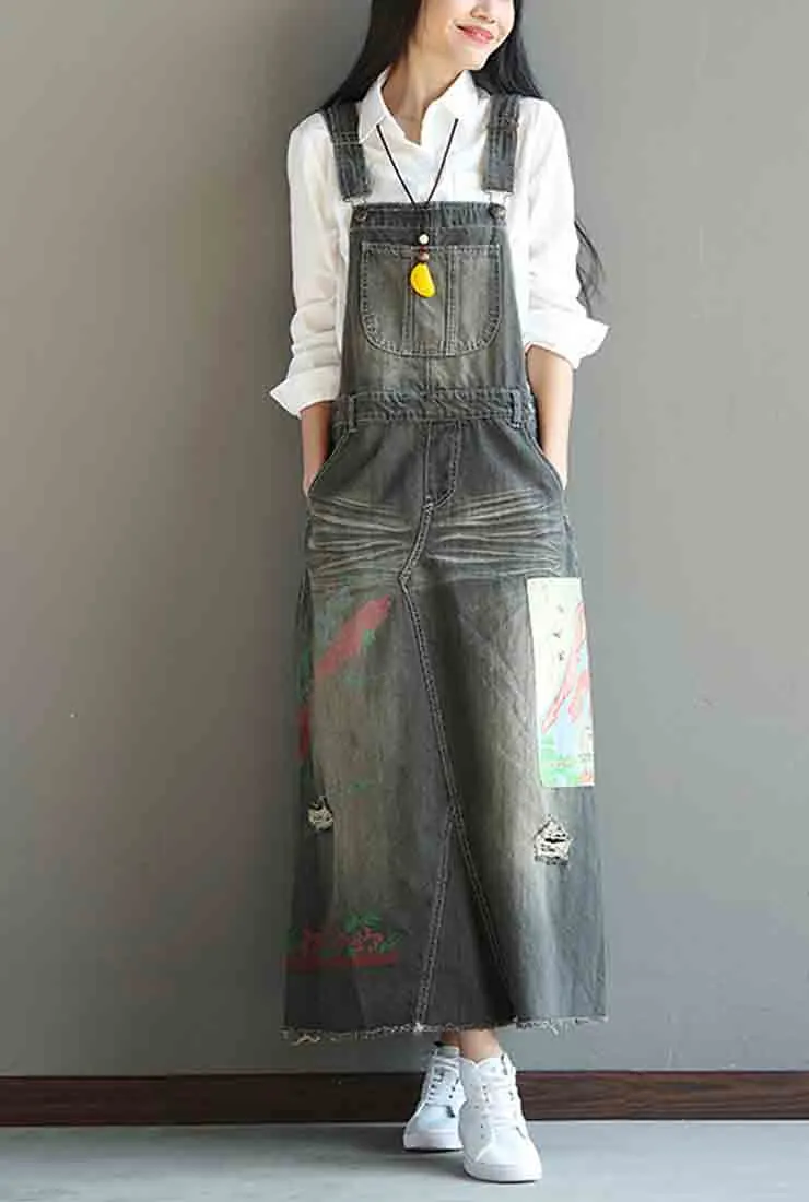 A-line Oversize Denim Overall Dress