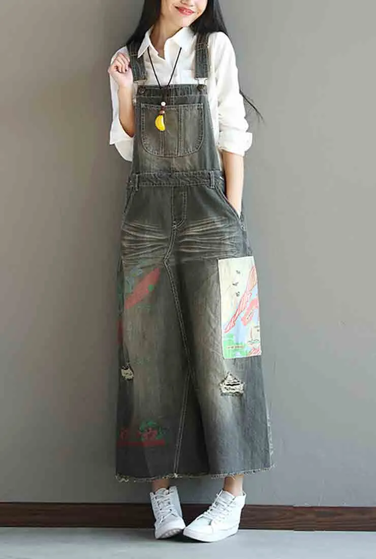 A-line Oversize Denim Overall Dress