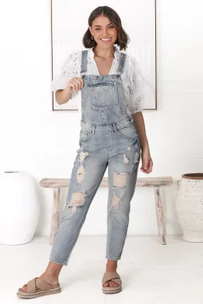 Aeryn Denim Overalls - Straight Leg Dungarees in Stone Wash Denim