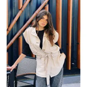 Beige linen buttoned vest