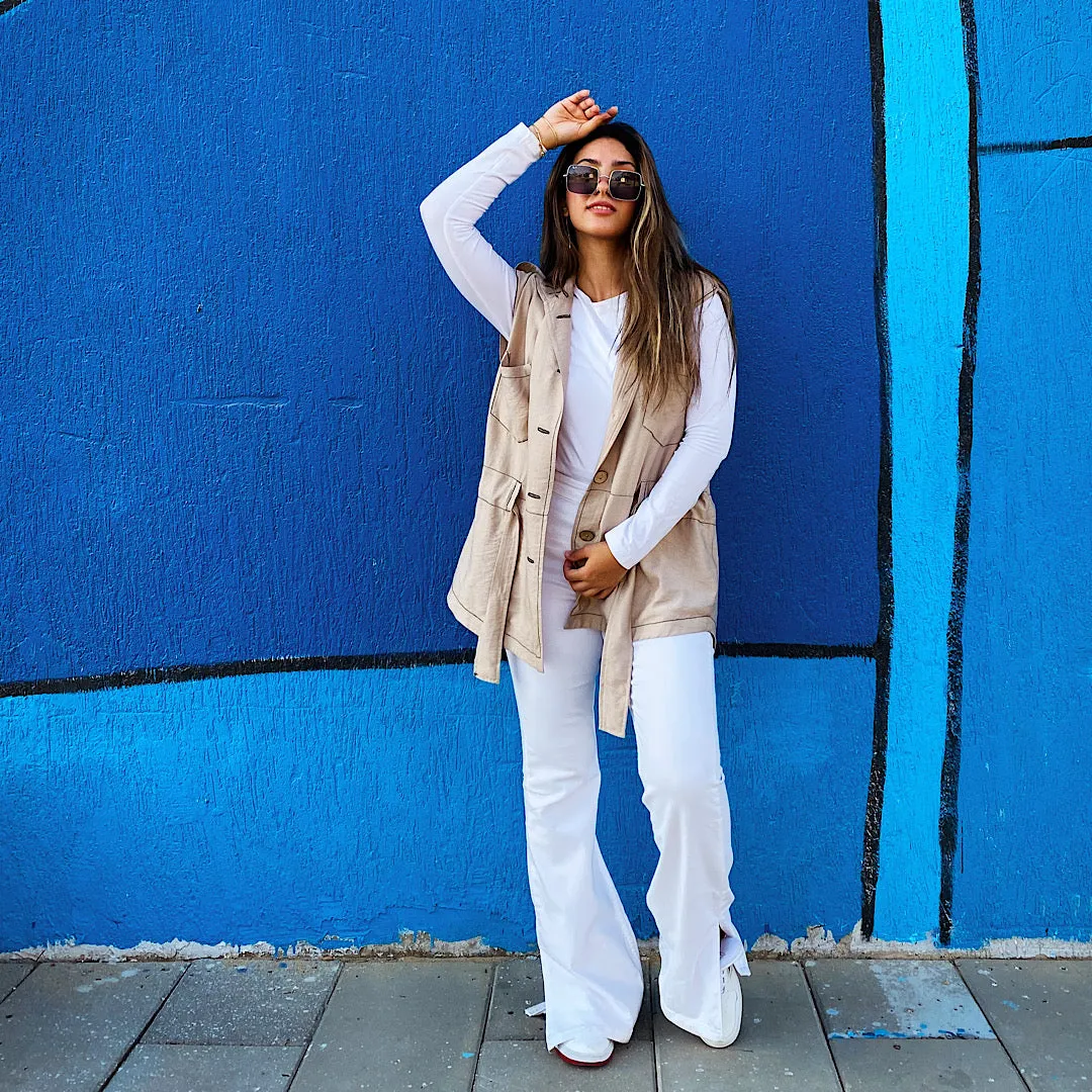 Beige linen buttoned vest