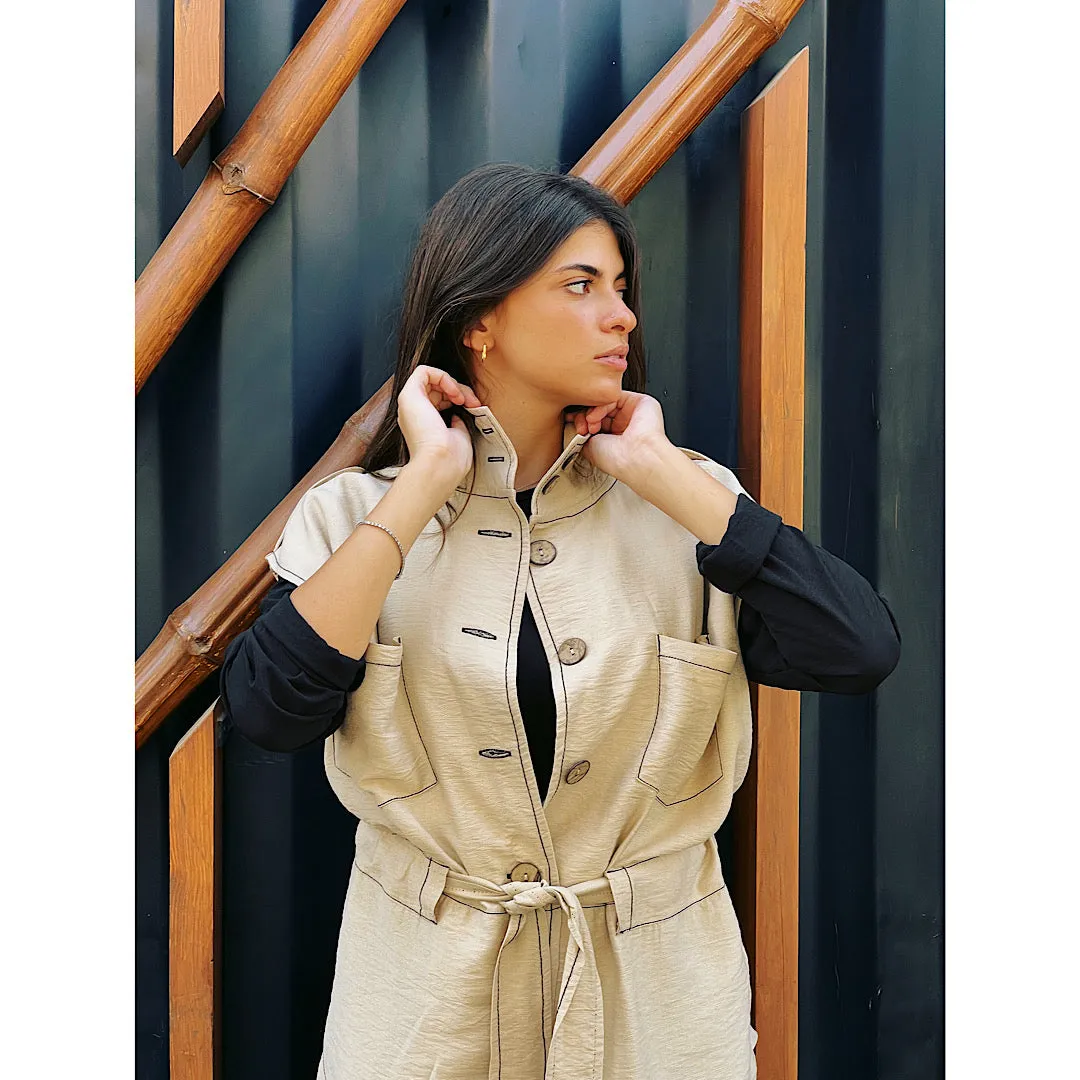 Beige linen buttoned vest