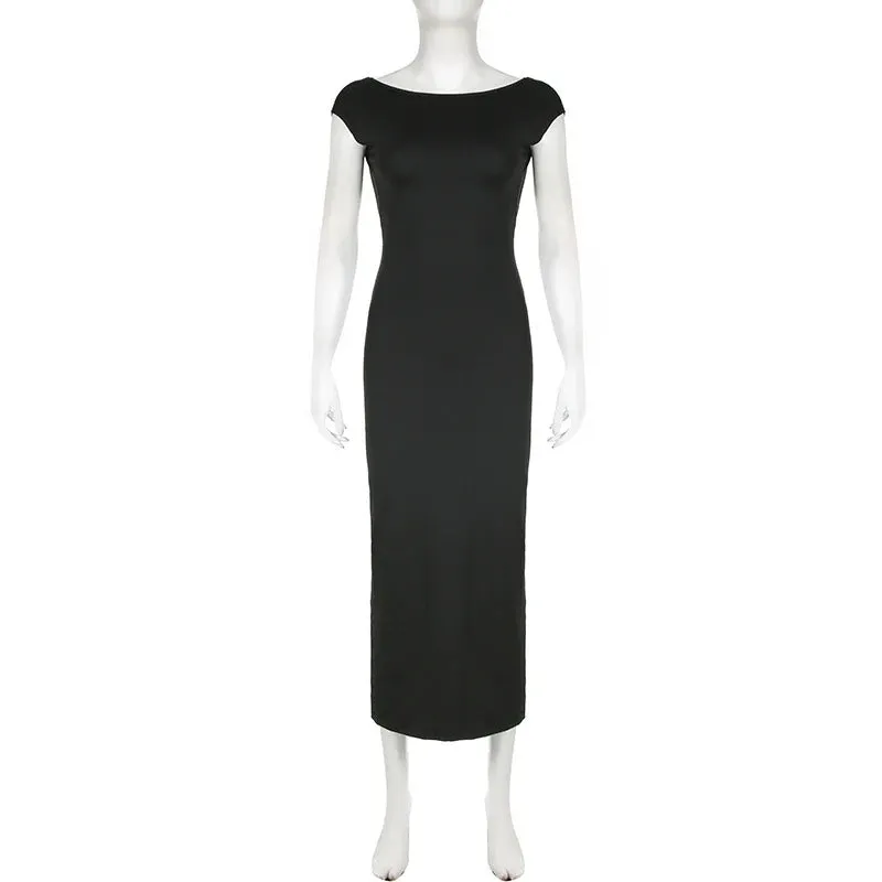 BIIKPIIK Sexy Backless Hip Wrap Women Dress Casual Solid Short Sleeve Slim Fit Evening Gown Concise Elegant Party Dresses Trendy