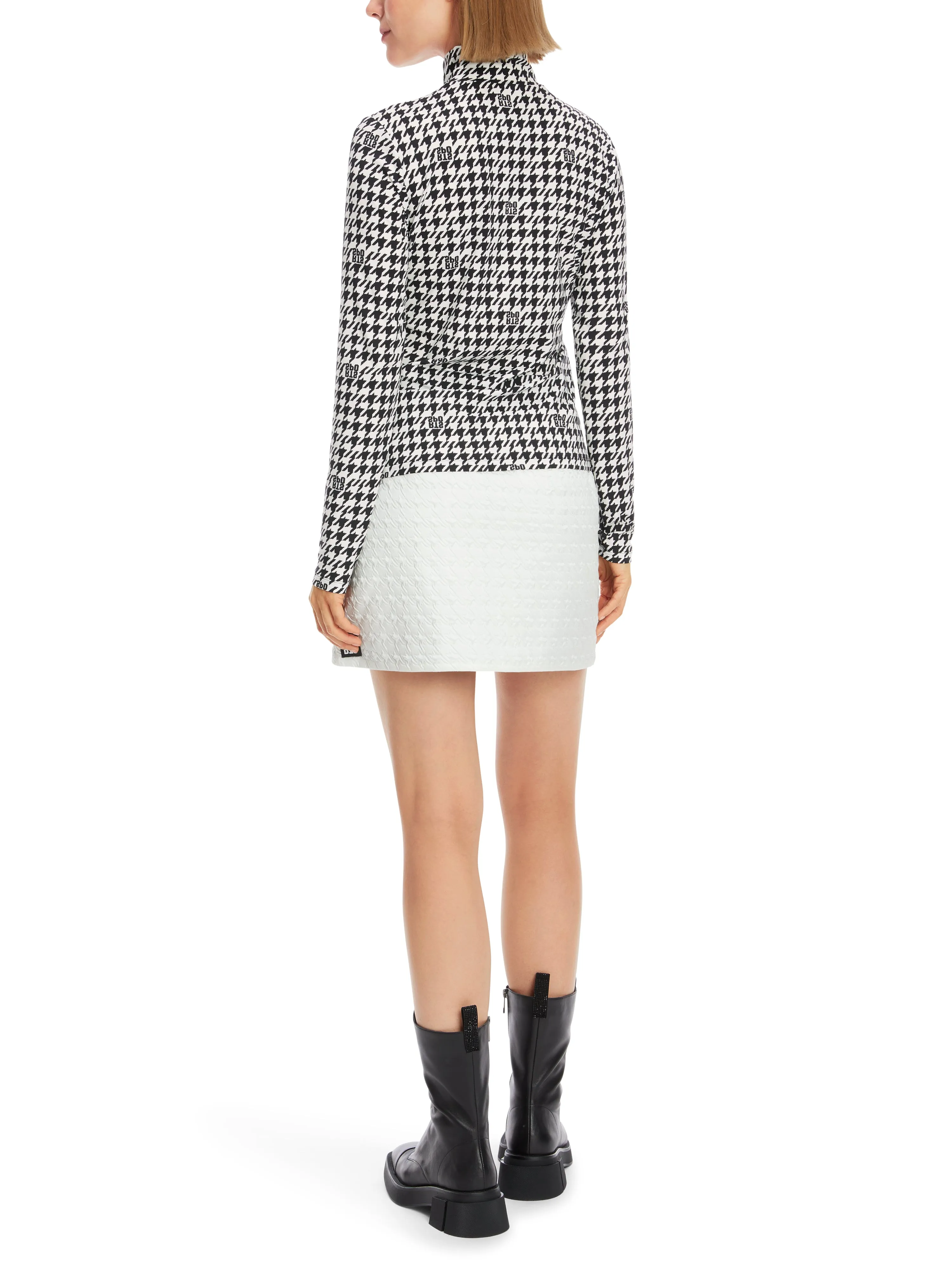 Black and White Chickcheck Print Polo Top