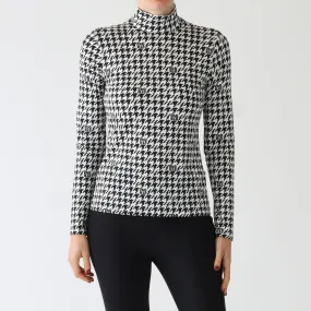 Black and White Chickcheck Print Polo Top