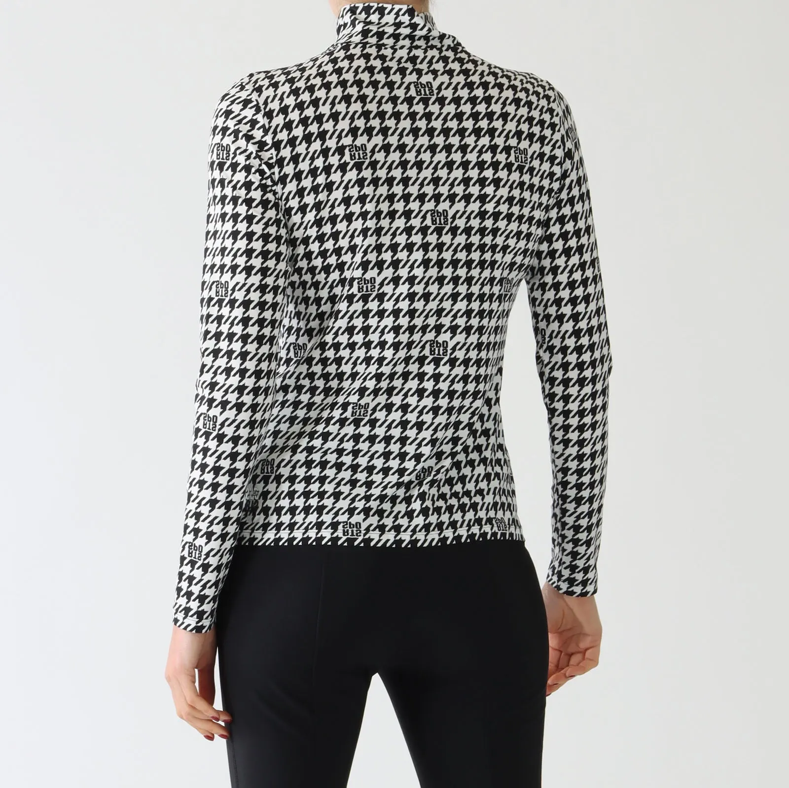 Black and White Chickcheck Print Polo Top