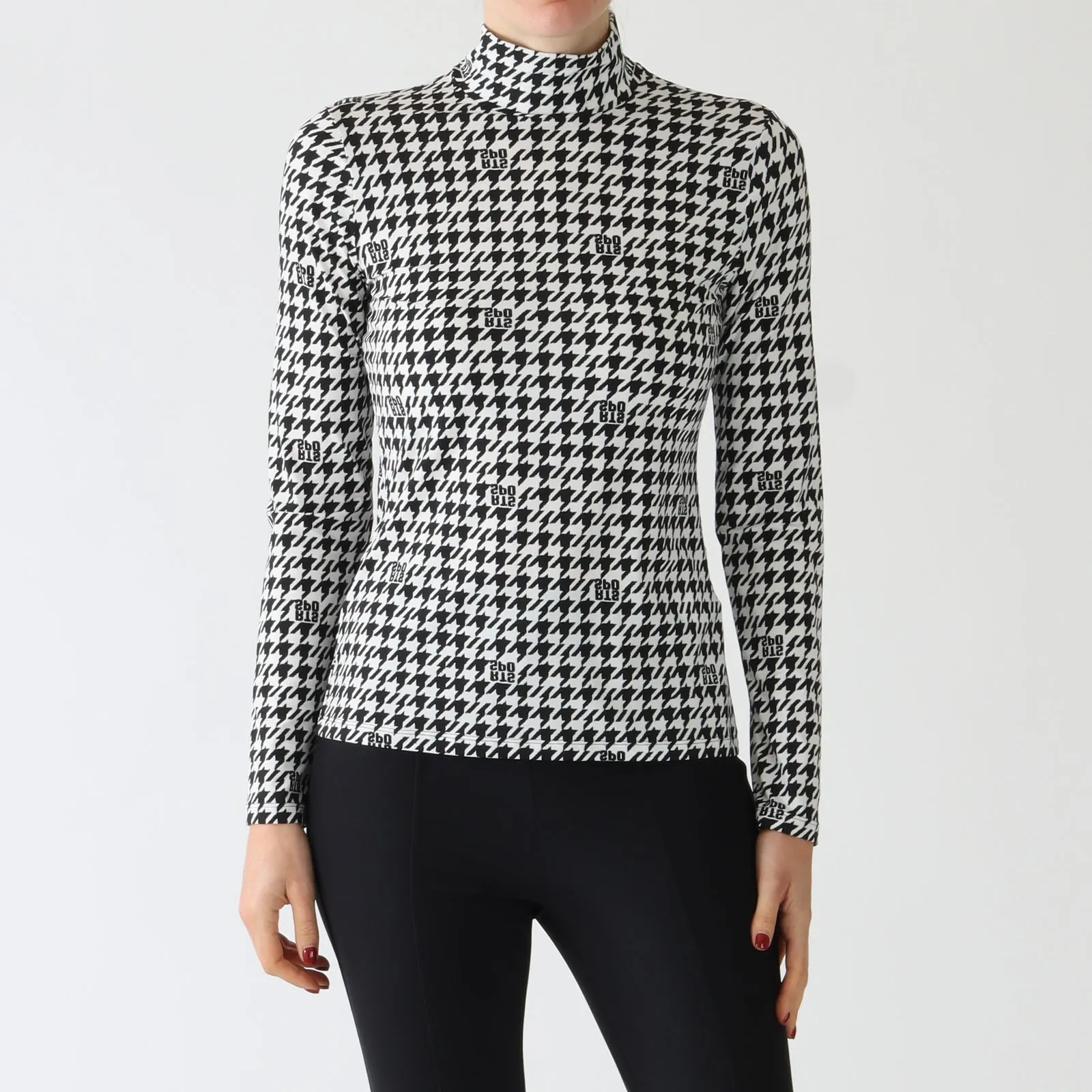Black and White Chickcheck Print Polo Top