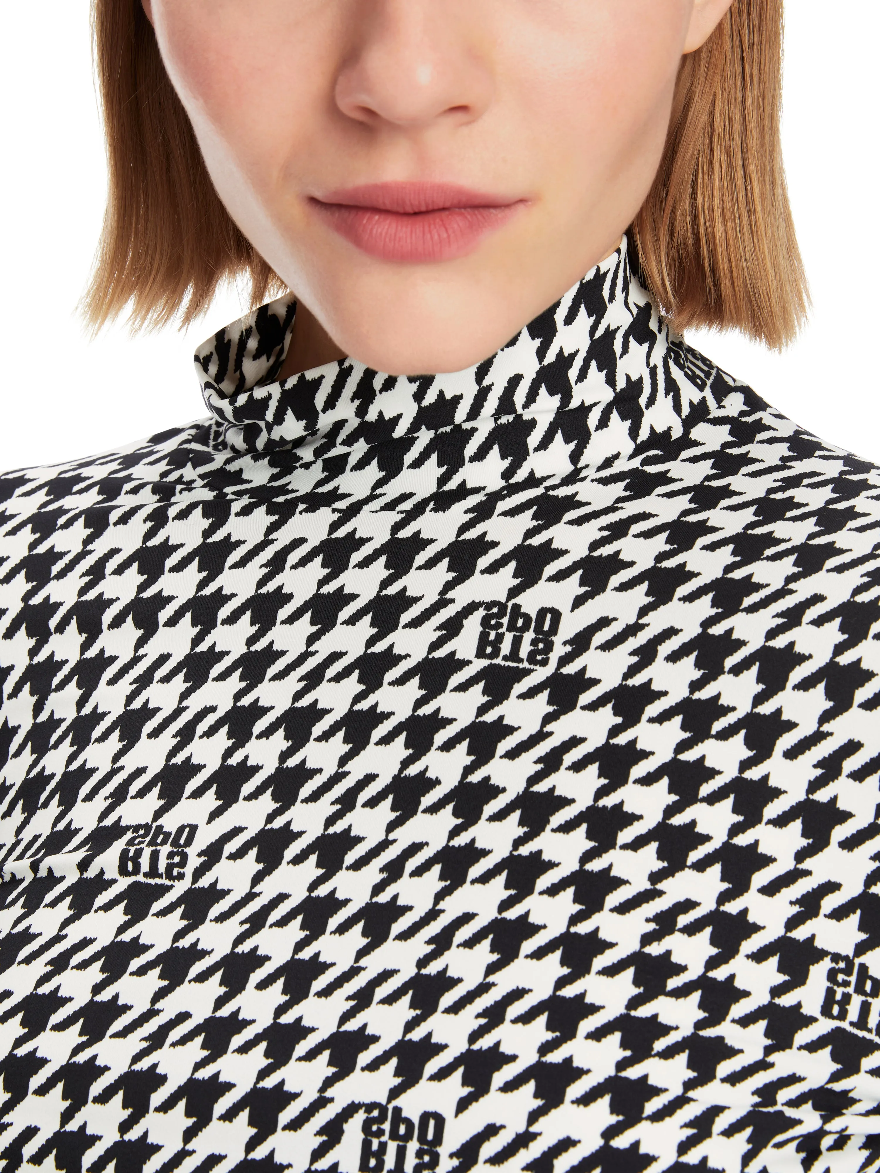 Black and White Chickcheck Print Polo Top