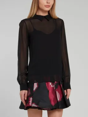 Black Keyhole Back Mesh Top