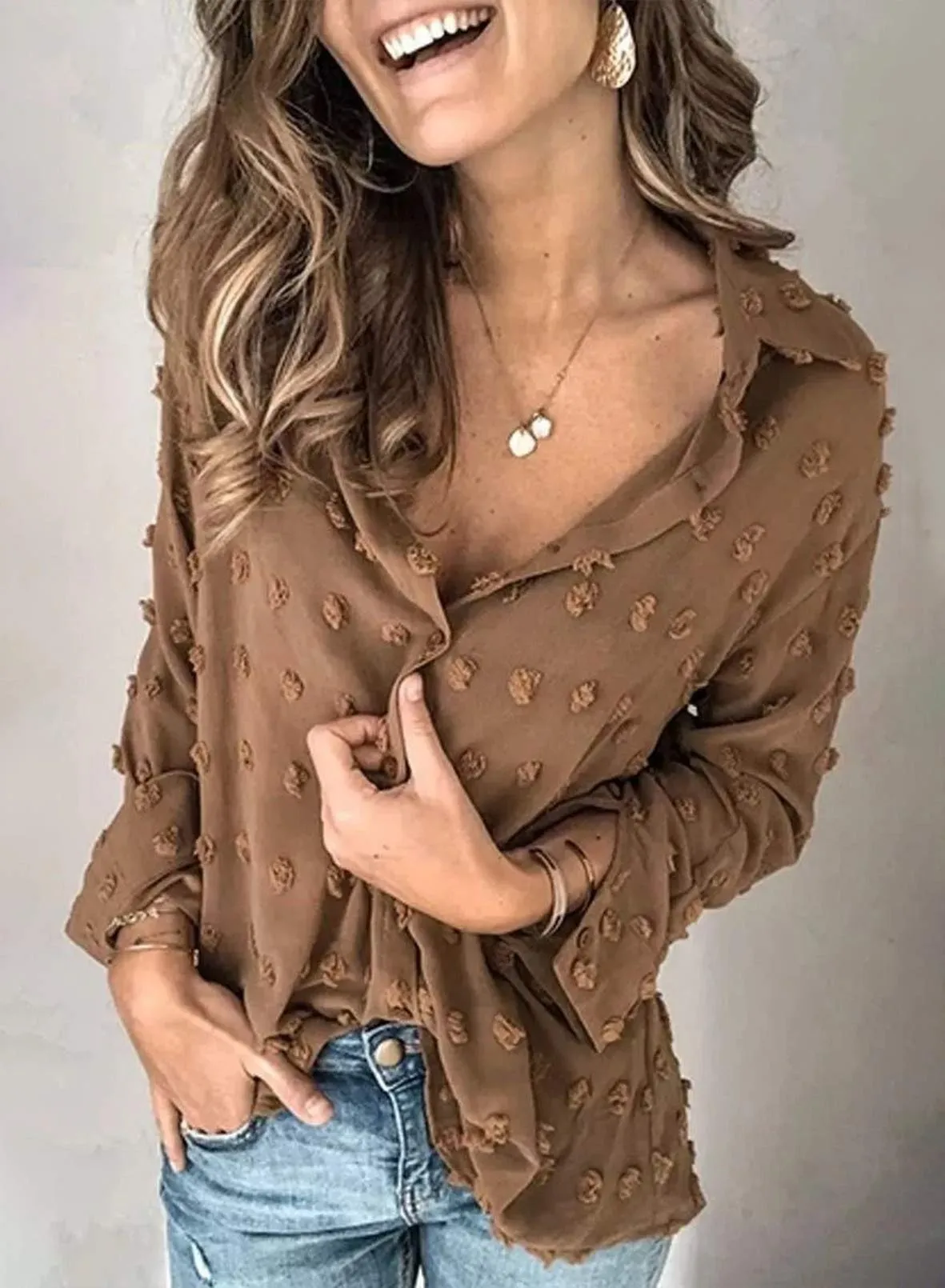 Black Long Sleeve Women Pompom Button Down Shirt Casual Blouse Top - Astylish