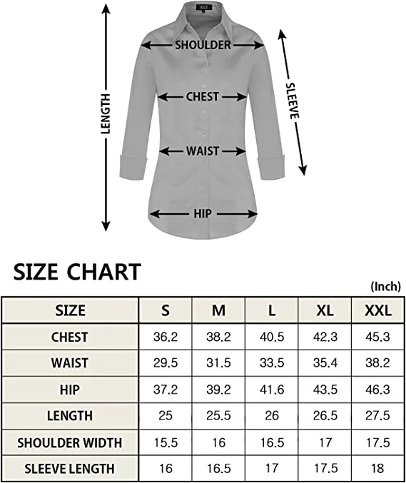 Black Sleeve Womens Slim-Fit Long Sleeve Stretchy Button Down Collar Office Formal Casual Shirt Blouse - EZEN