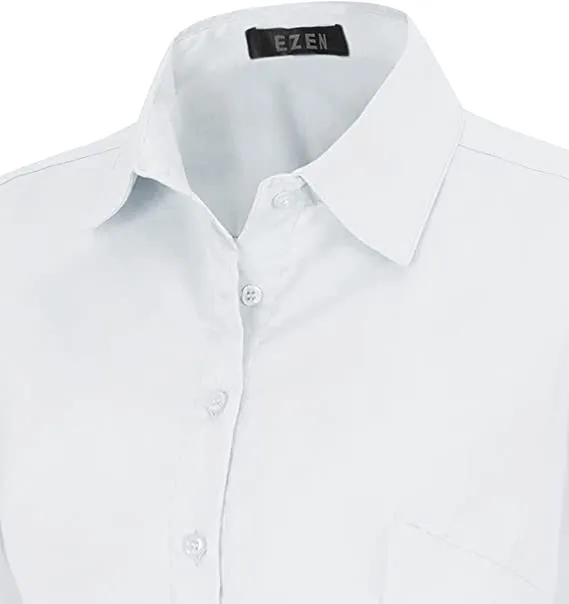 Black Sleeve Womens Slim-Fit Long Sleeve Stretchy Button Down Collar Office Formal Casual Shirt Blouse - EZEN