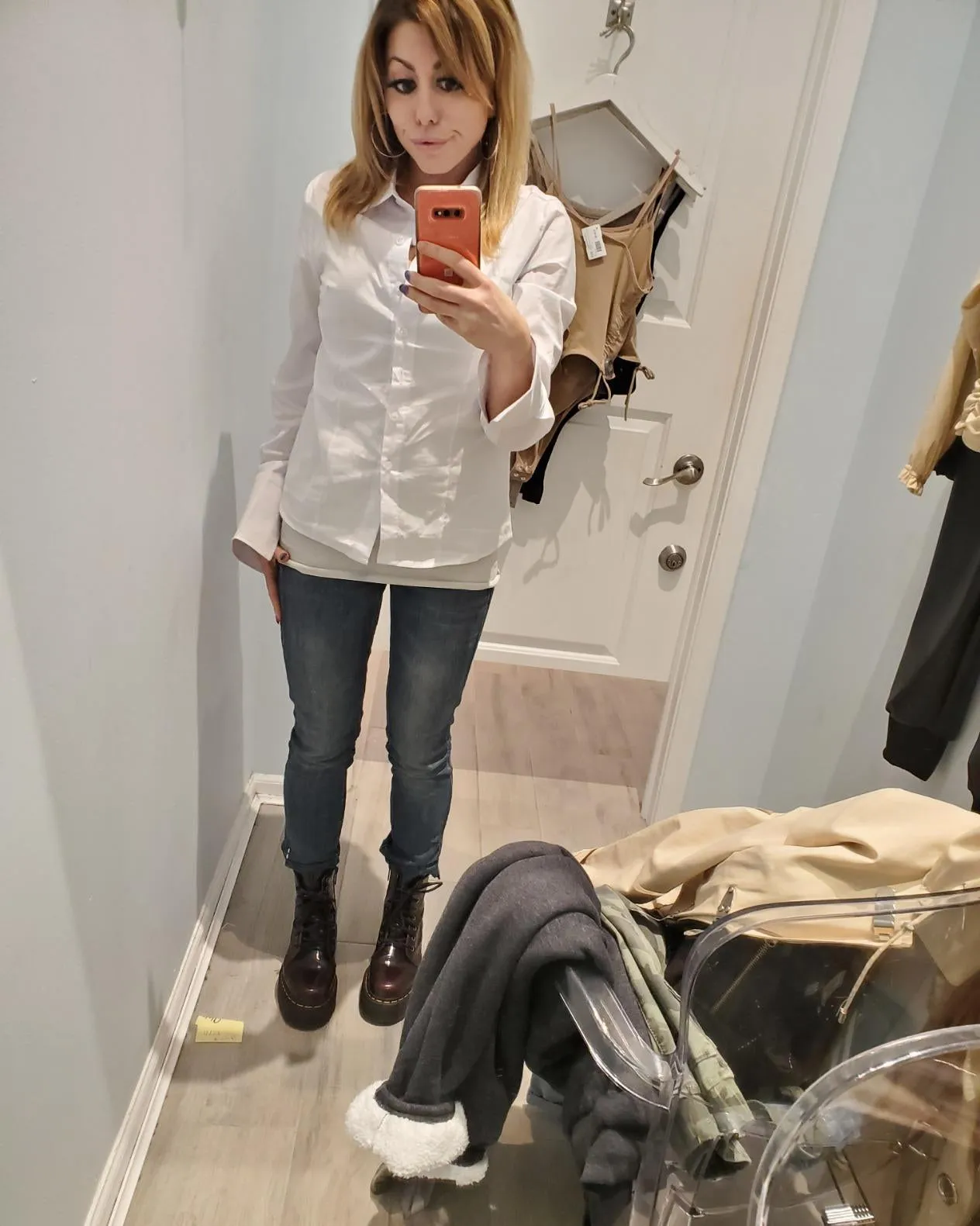 Black Sleeve Womens Slim-Fit Long Sleeve Stretchy Button Down Collar Office Formal Casual Shirt Blouse - EZEN