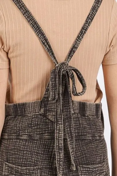 Black Textured Knotted Wide Strap Overalls