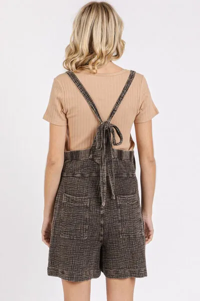 Black Textured Knotted Wide Strap Overalls