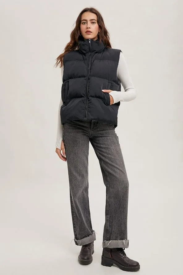 Bluivy Zipper Front Puffer Vest, Black