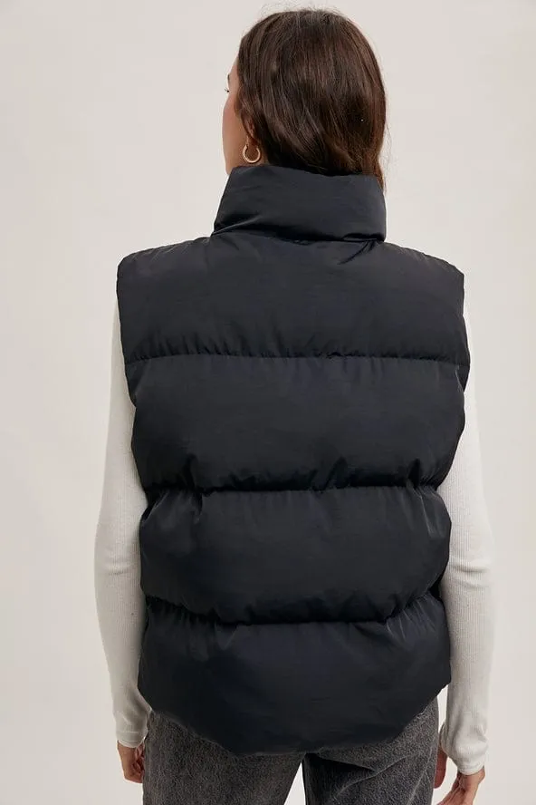 Bluivy Zipper Front Puffer Vest, Black