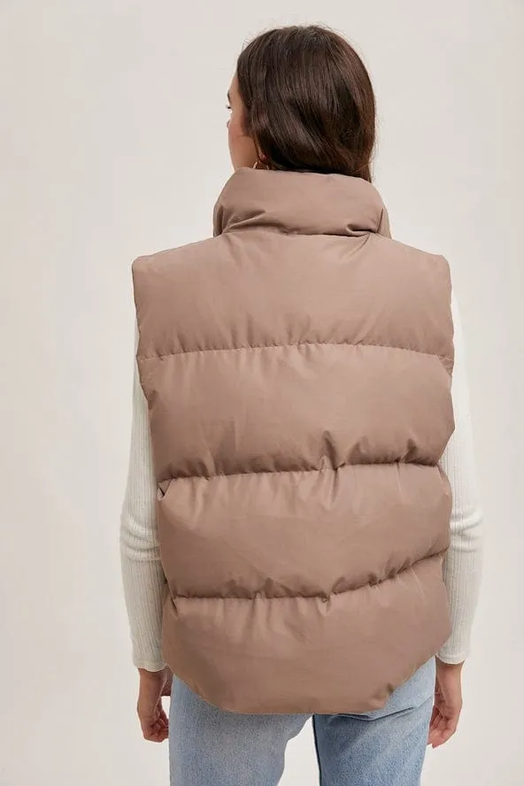 Bluivy Zipper Front Puffer Vest, Mushroom