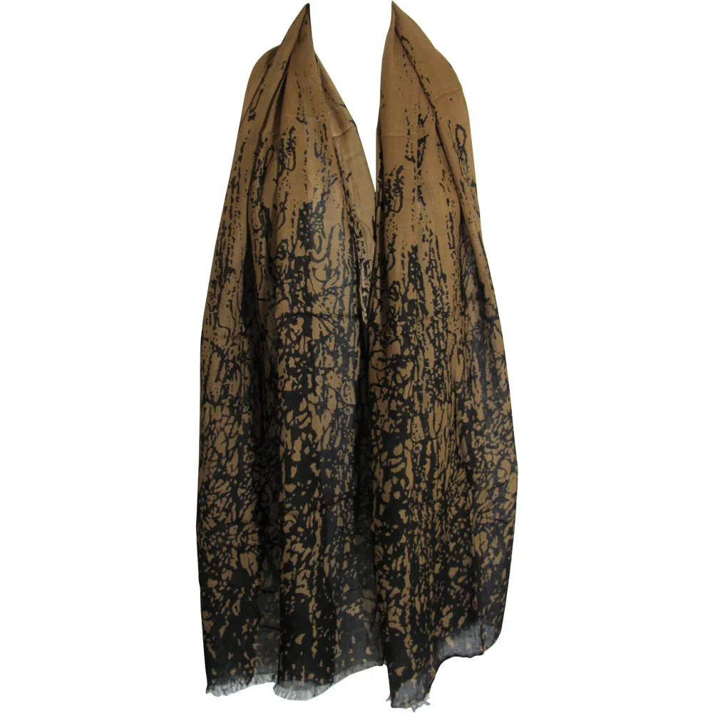 Brown Black Earth Tone Fringed Indian Cotton Long Scarf Stole Wrap JK261