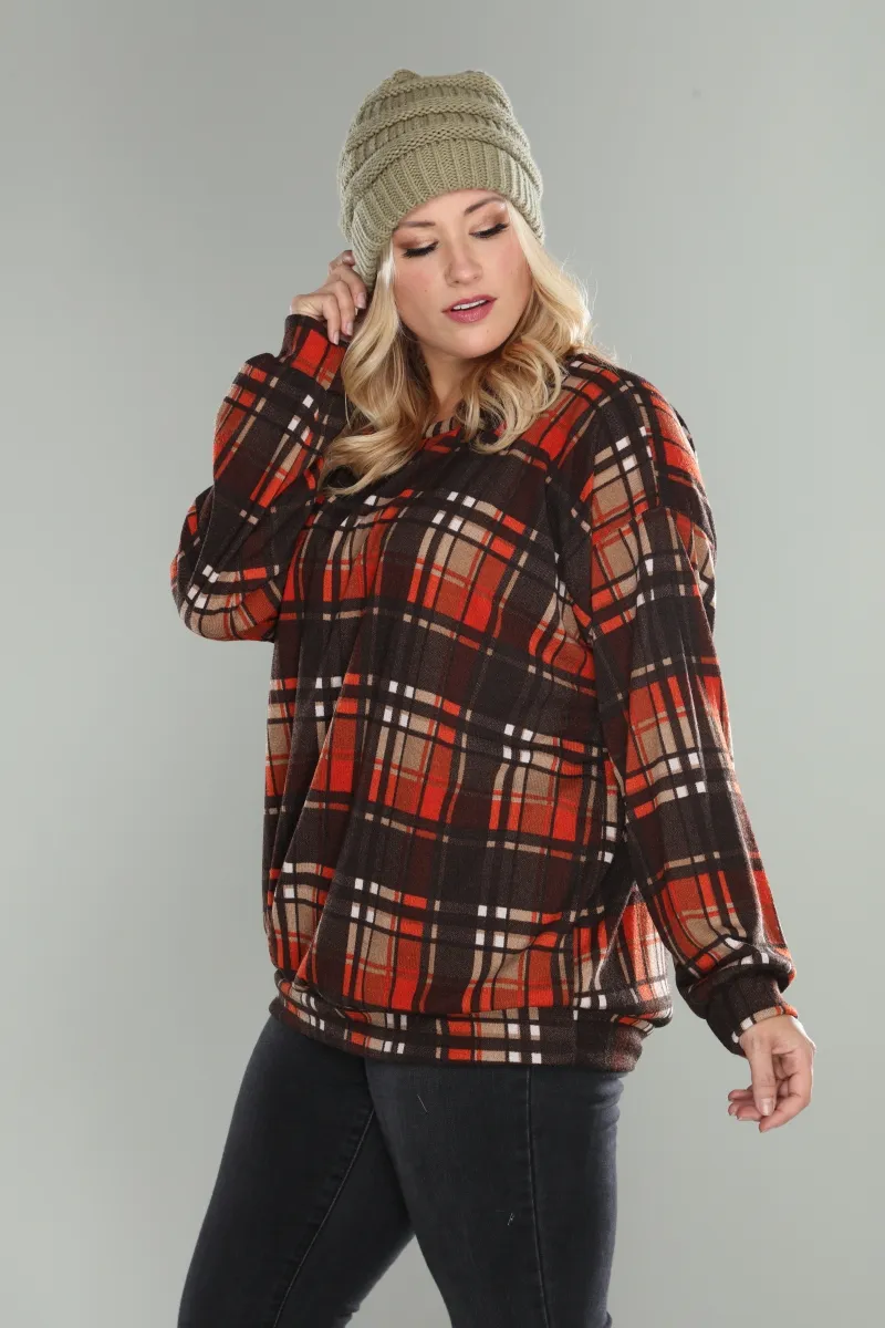 Brown rust madras print top