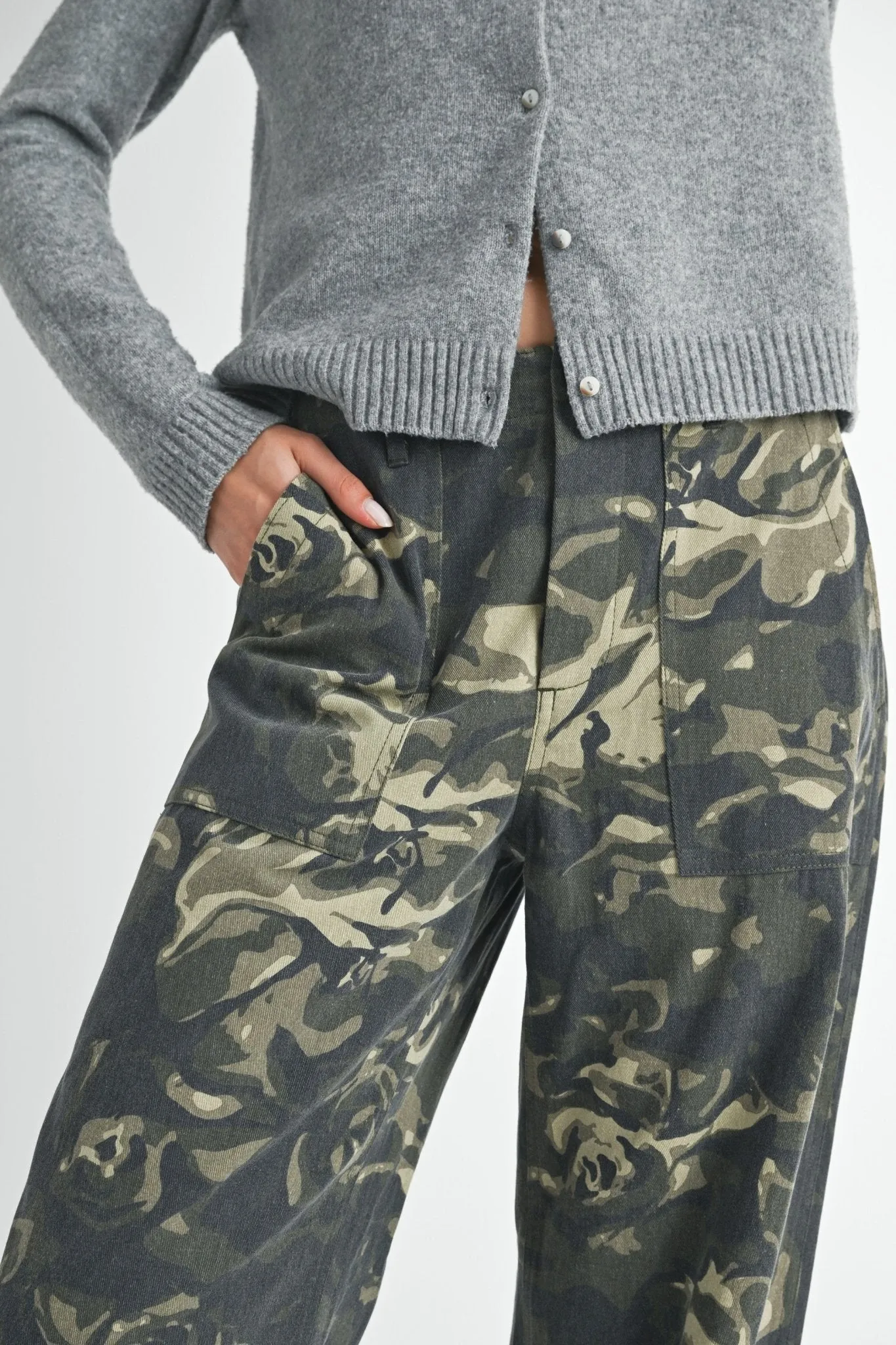 Camouflage Straight Leg Pants with Pockets