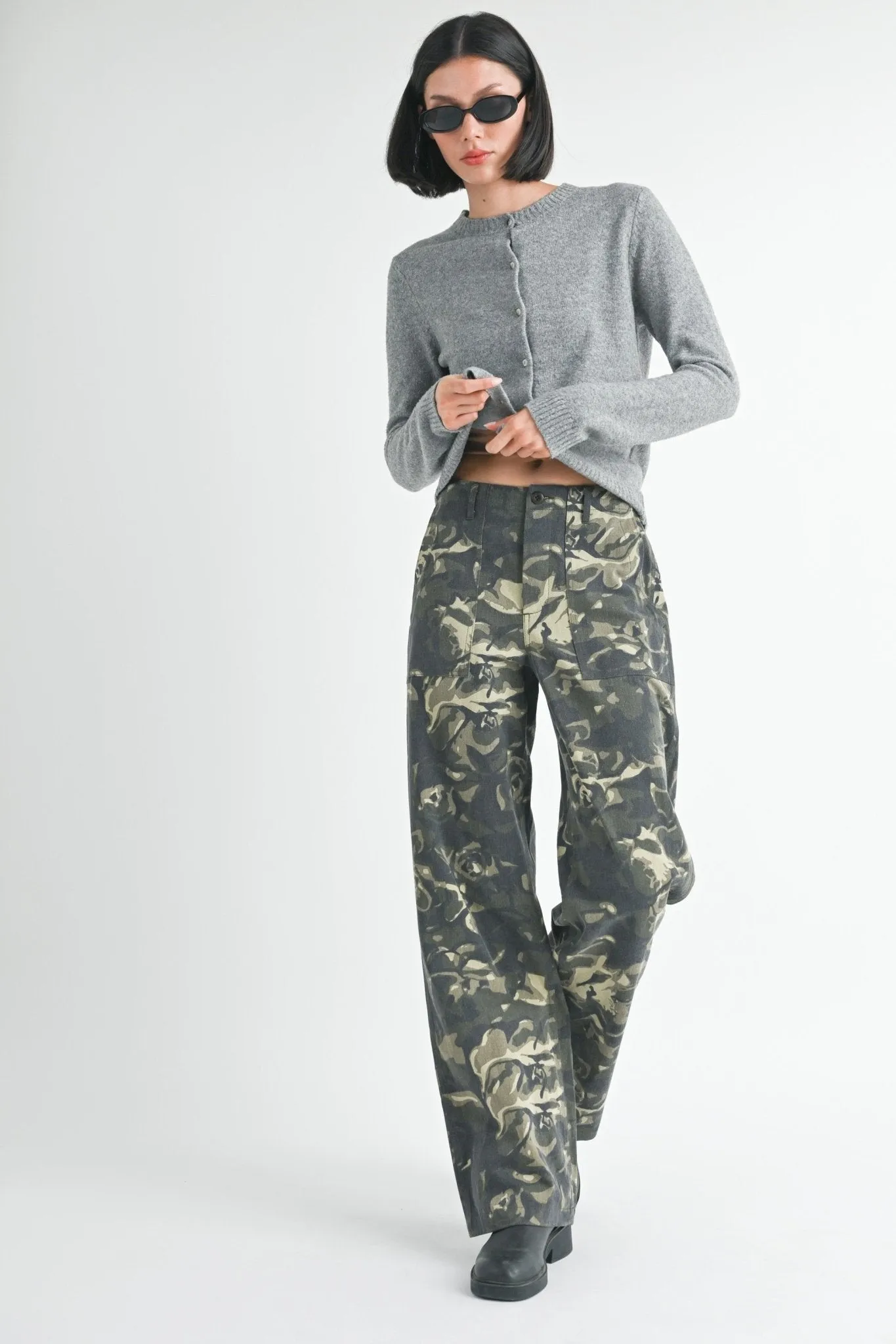 Camouflage Straight Leg Pants with Pockets