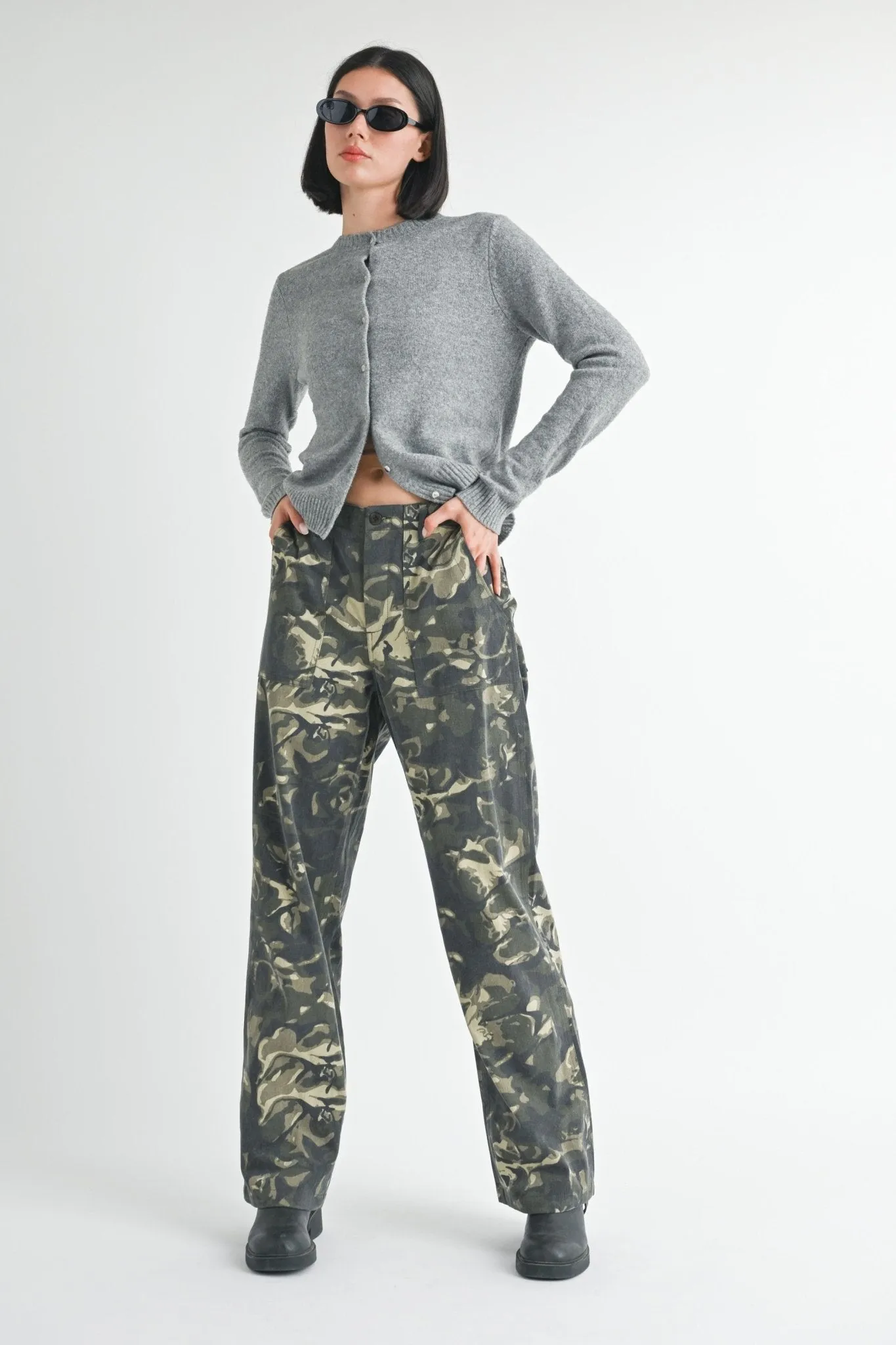 Camouflage Straight Leg Pants with Pockets