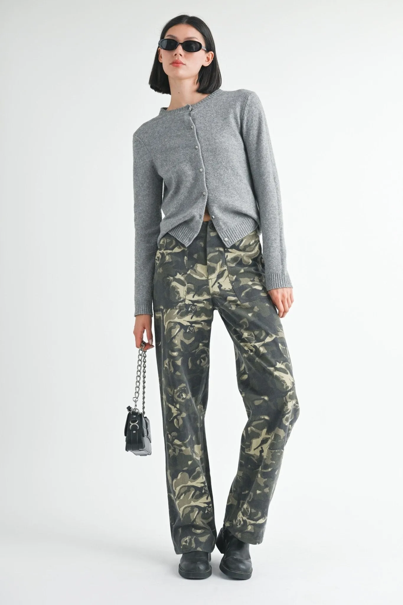 Camouflage Straight Leg Pants with Pockets