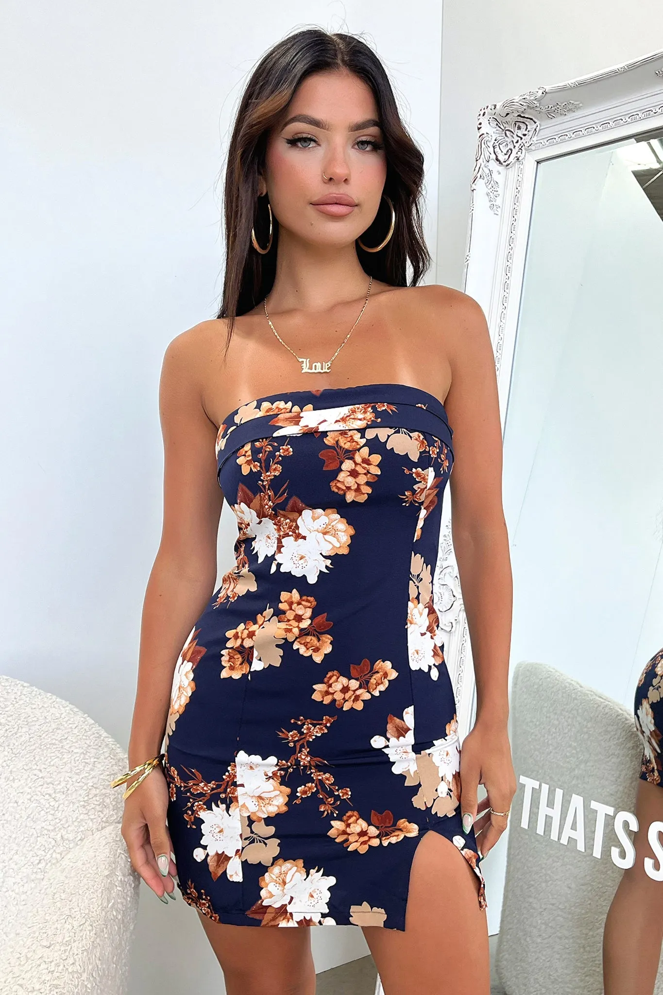 Charms Strapless Mini Dress - Navy Floral