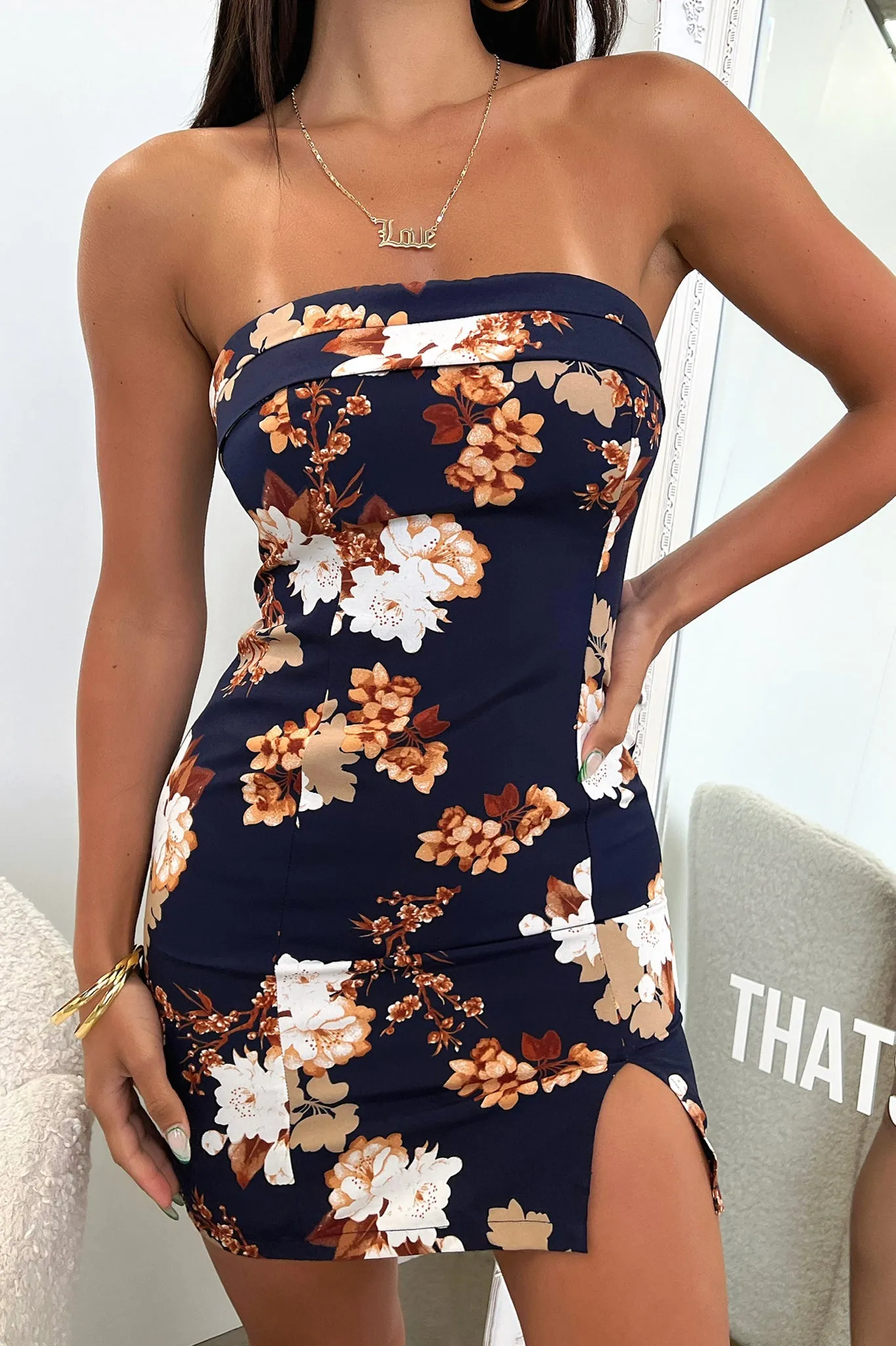 Charms Strapless Mini Dress - Navy Floral