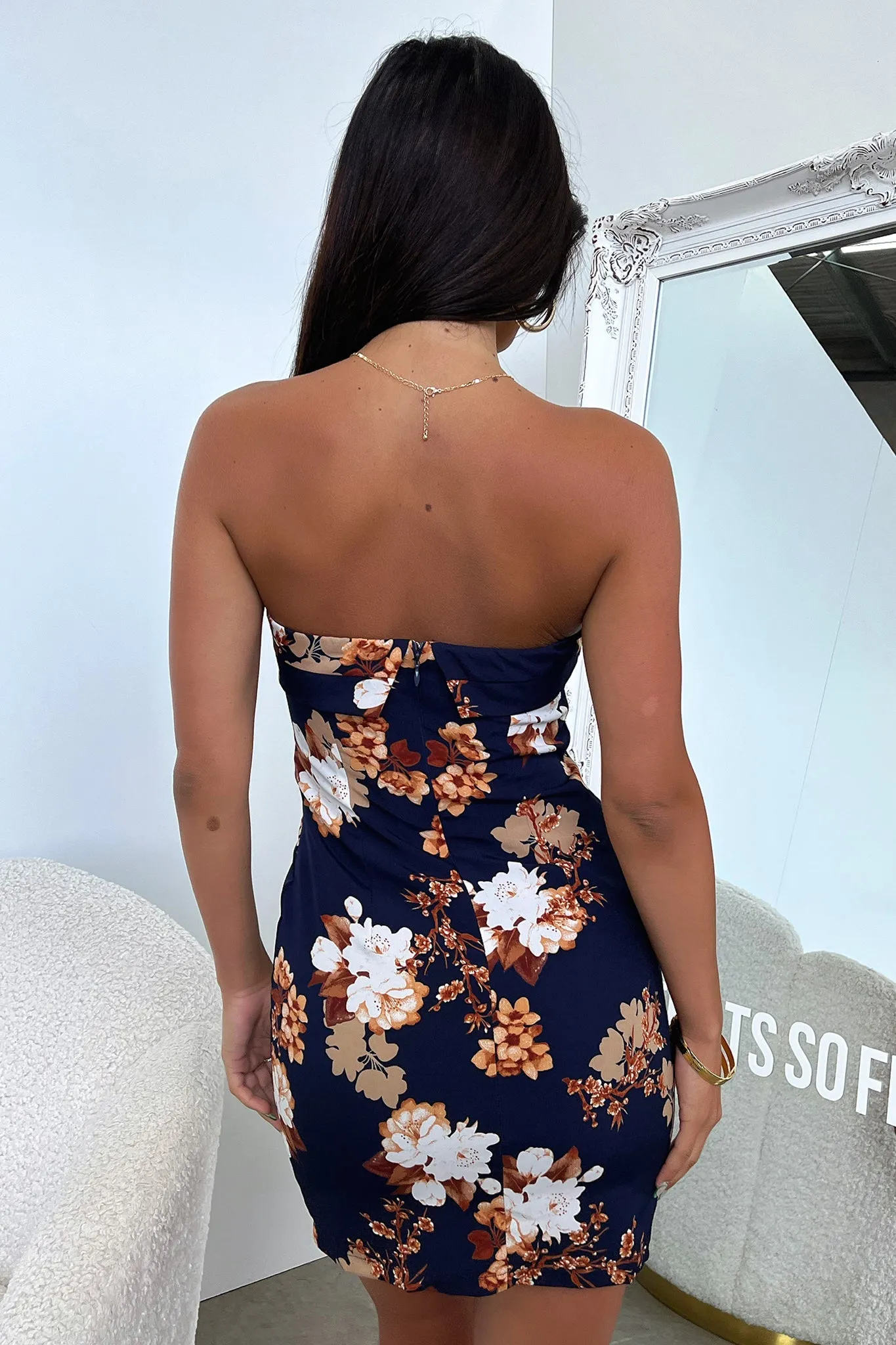 Charms Strapless Mini Dress - Navy Floral