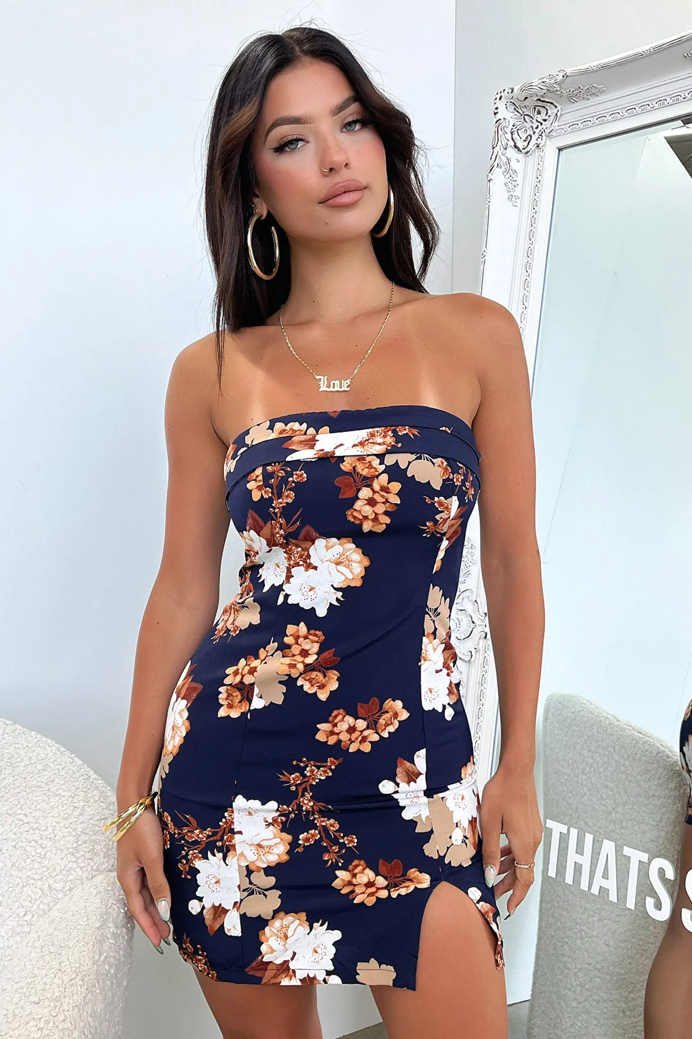 Charms Strapless Mini Dress - Navy Floral