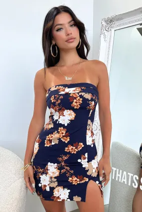 Charms Strapless Mini Dress - Navy Floral
