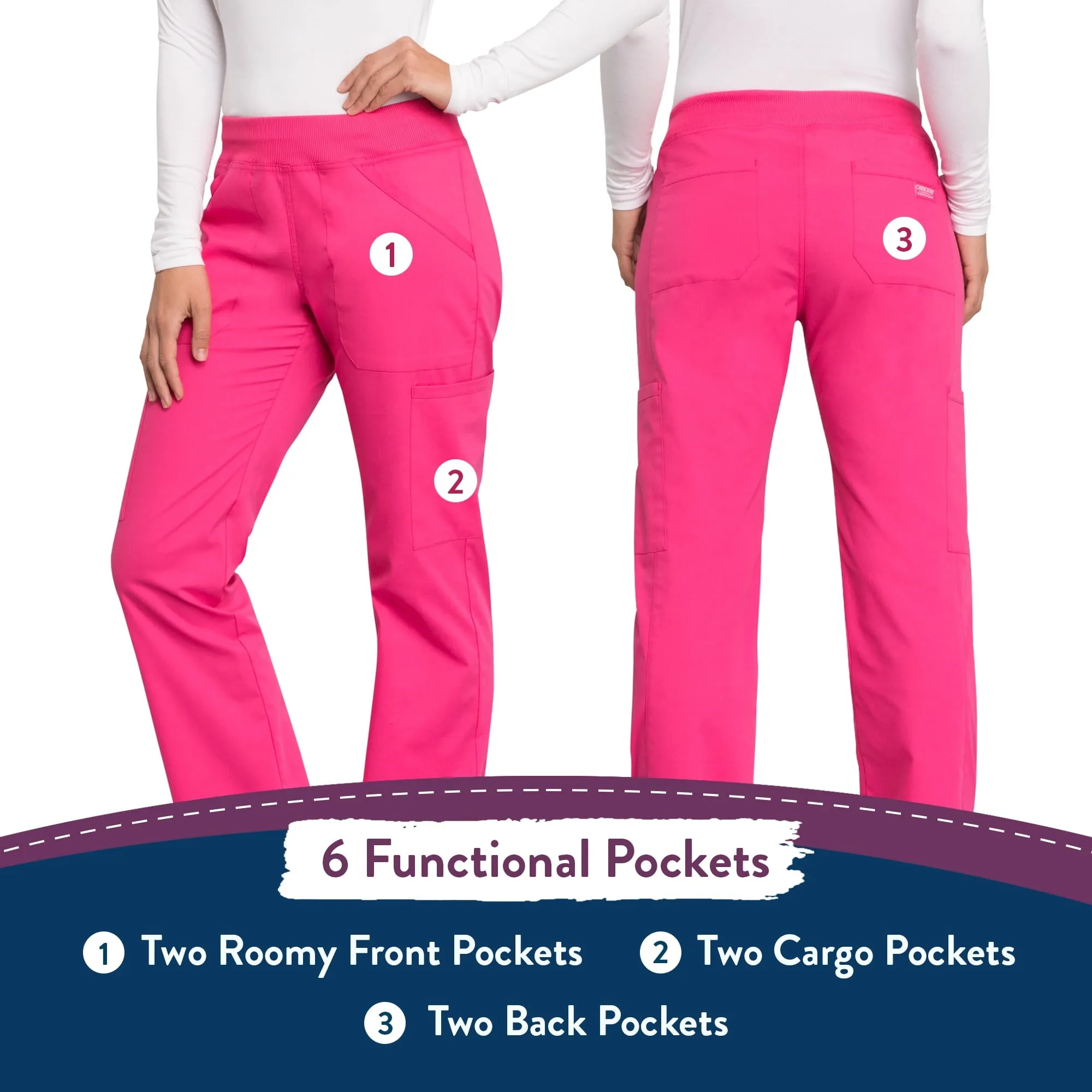Cherokee Workwear Professionals Women's Scrubs Pant Mid Rise Straight Leg Pull-On Cargo WW170