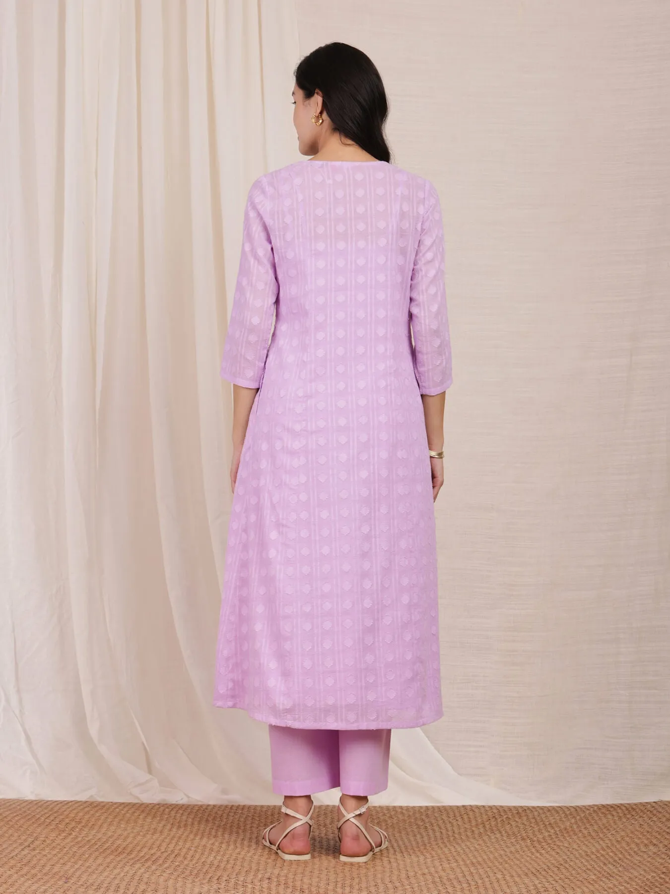 Cotton Jacquard Kurta Set - Purple