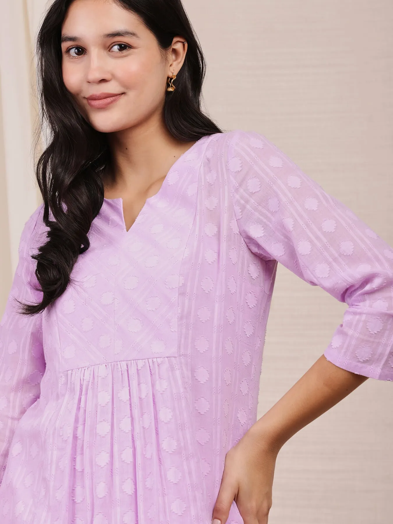 Cotton Jacquard Kurta Set - Purple