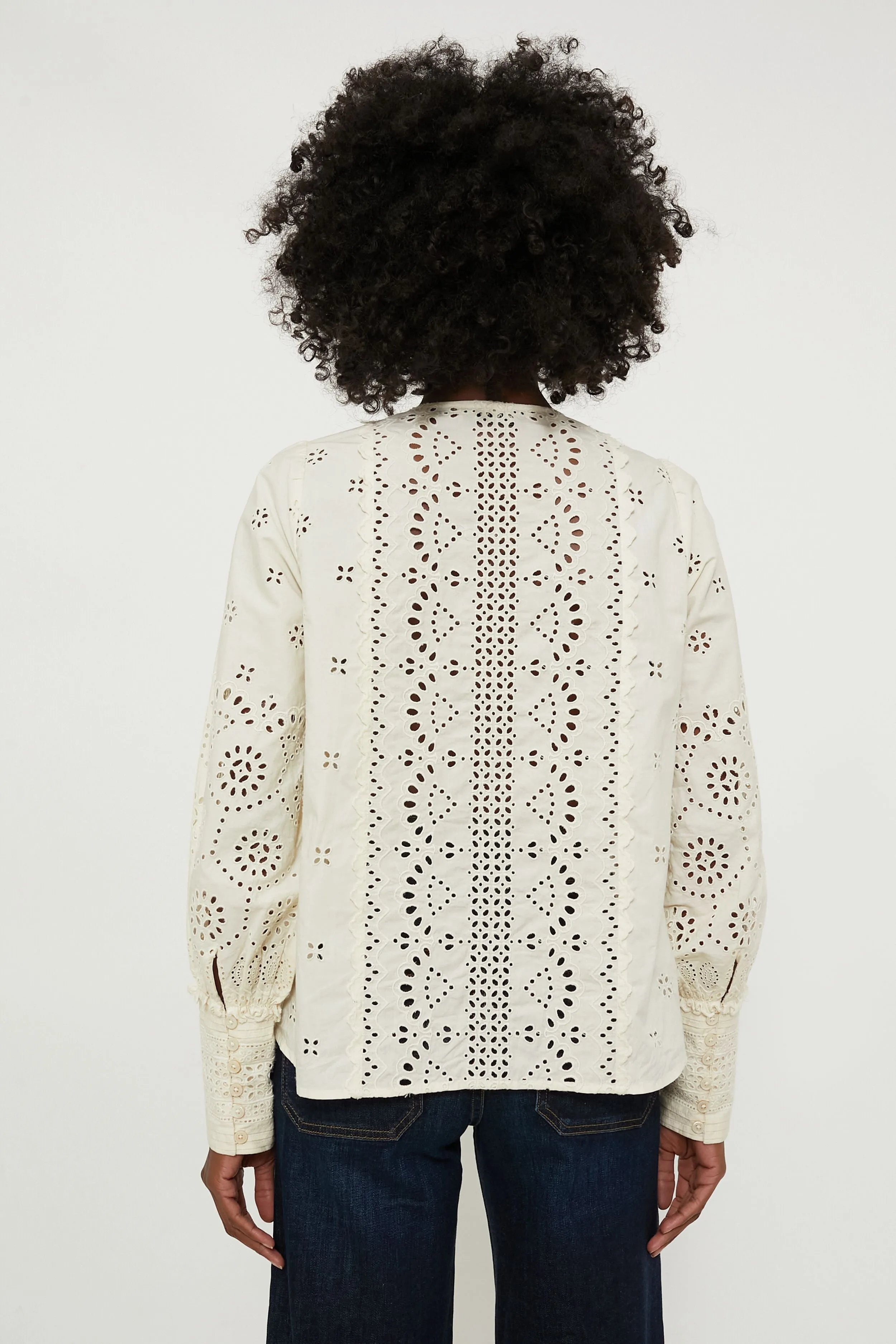 Cream Lainey Eyelet Longsleeve Top