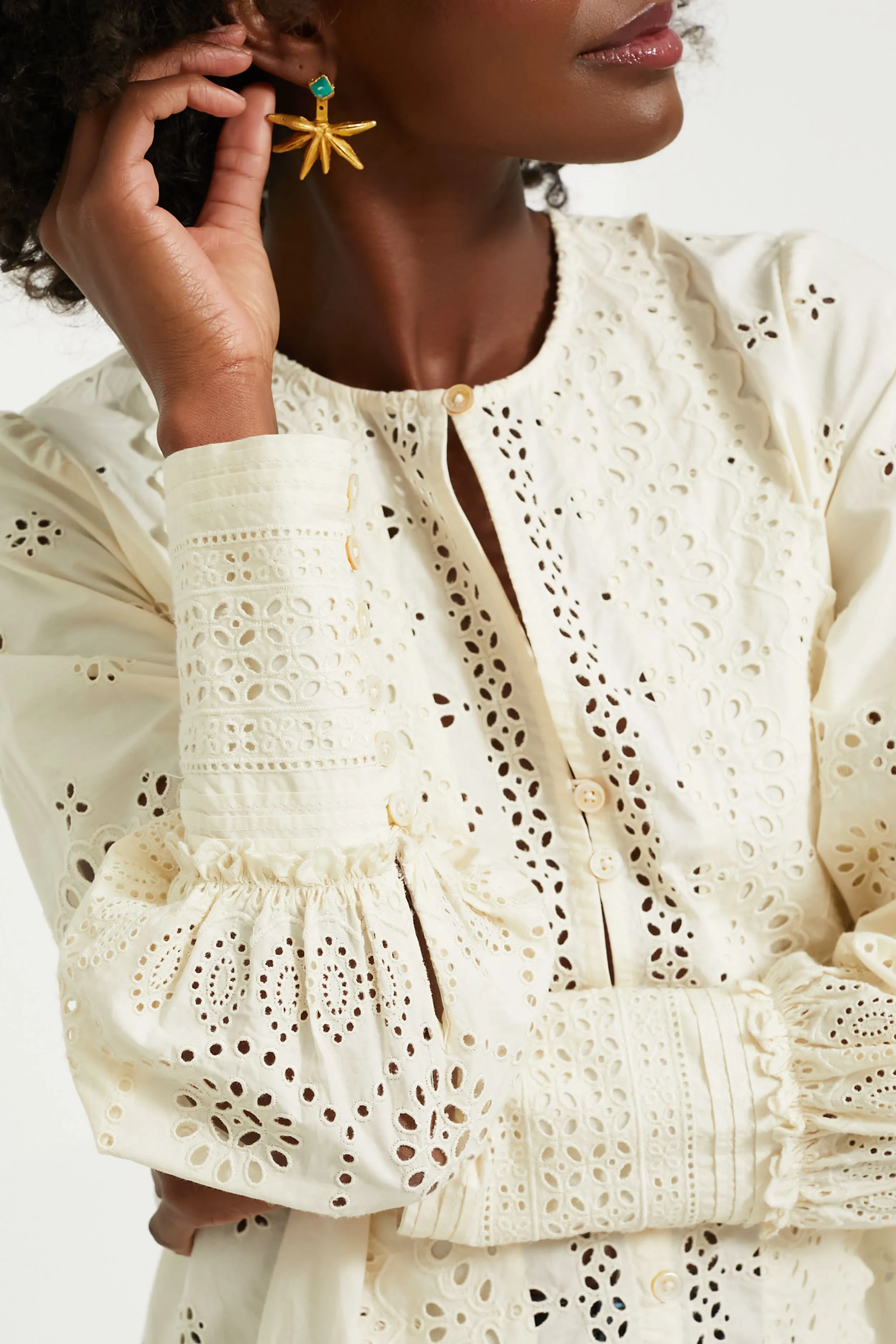 Cream Lainey Eyelet Longsleeve Top