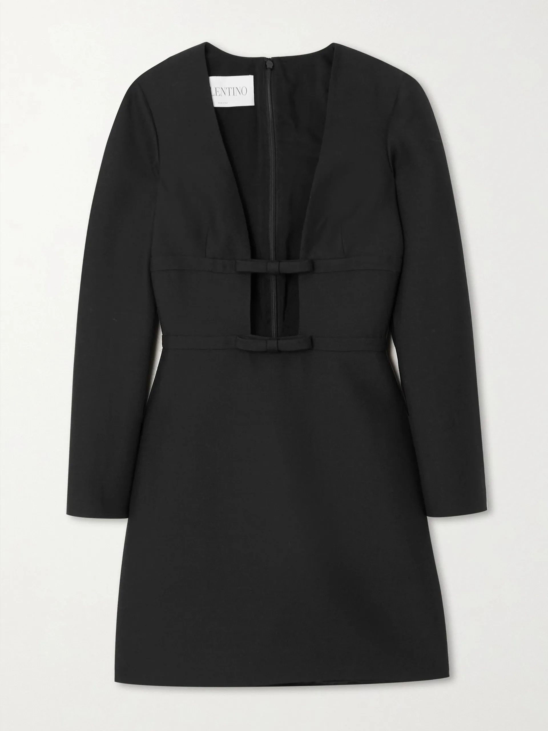 Cutout bow-detailed wool and silk-blend crepe mini dress