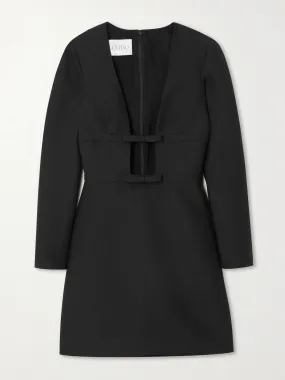 Cutout bow-detailed wool and silk-blend crepe mini dress