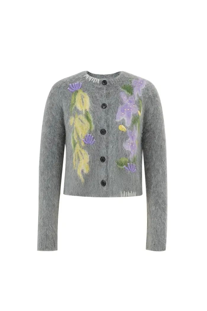Cymbidium Hand Embroidered Cardigan in Alpaca Blend Knit