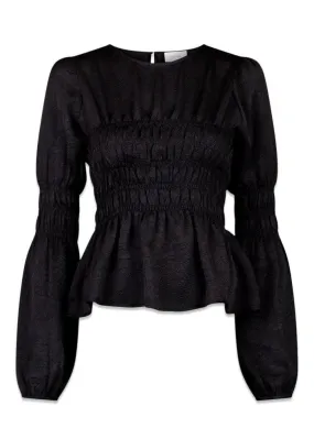 Deann Crushed Satin Blouse - Black
