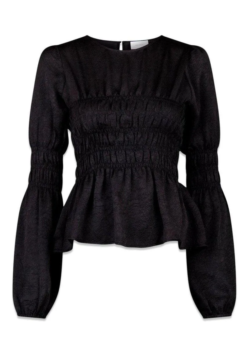 Deann Crushed Satin Blouse - Black