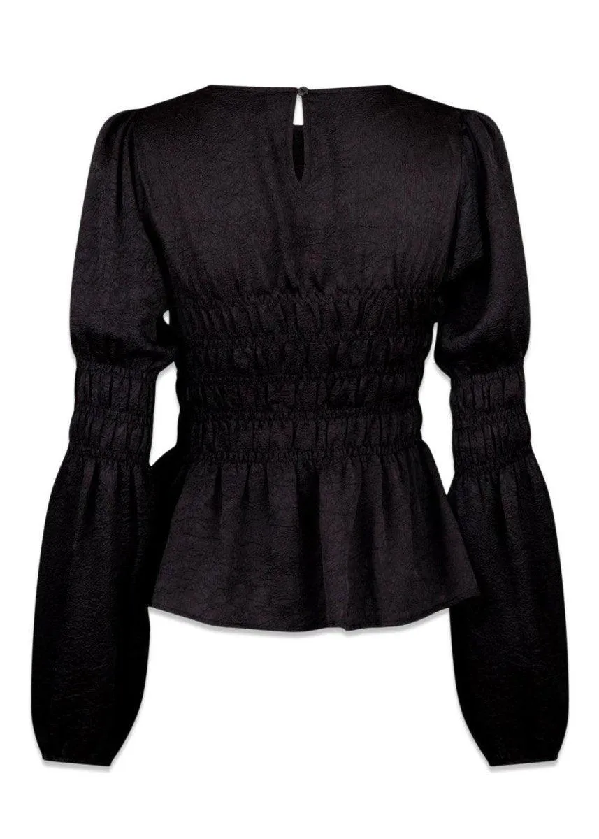Deann Crushed Satin Blouse - Black