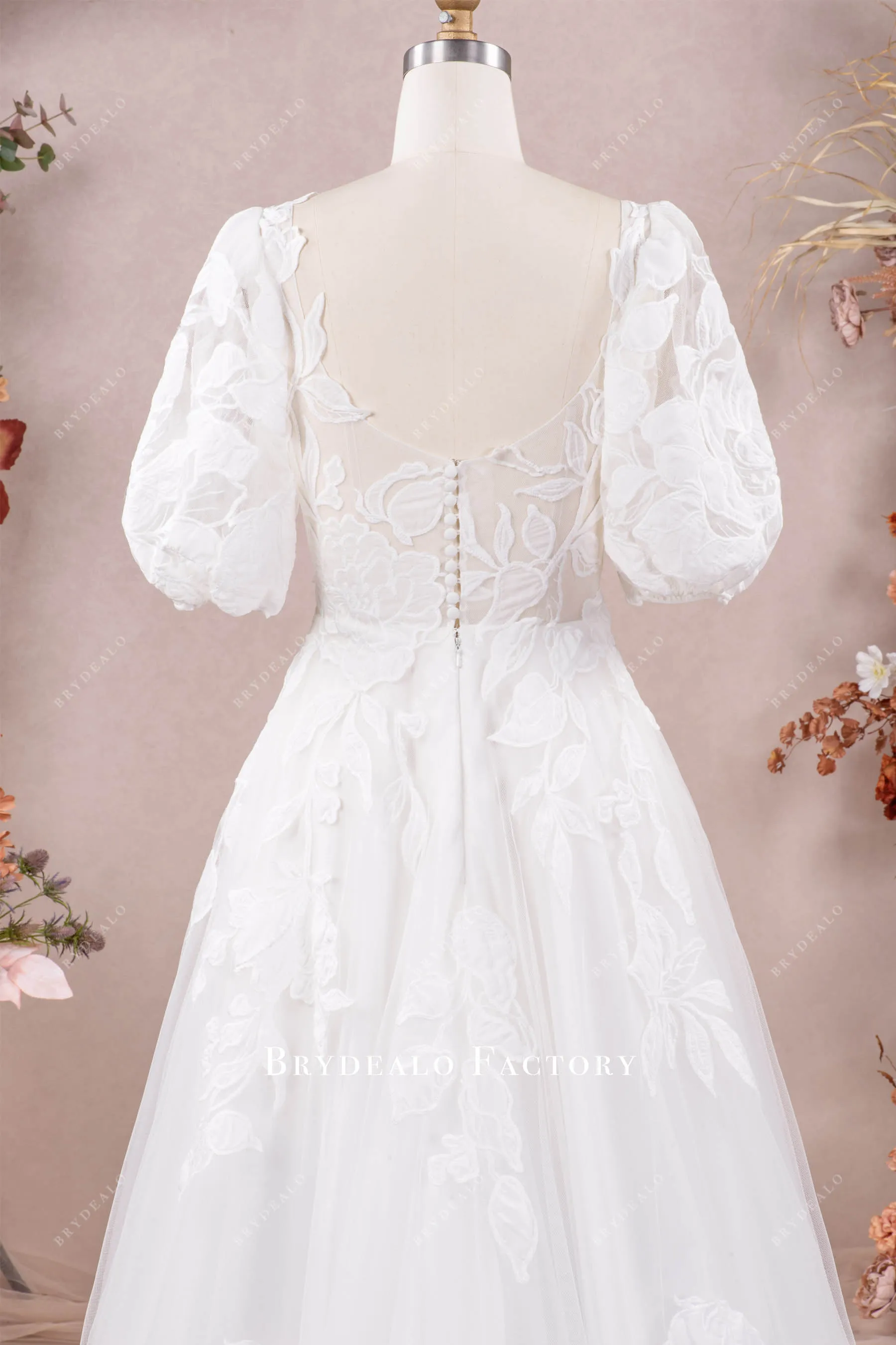 Designer Lace Half Sleeve Square Neck Destination Wedding Dress