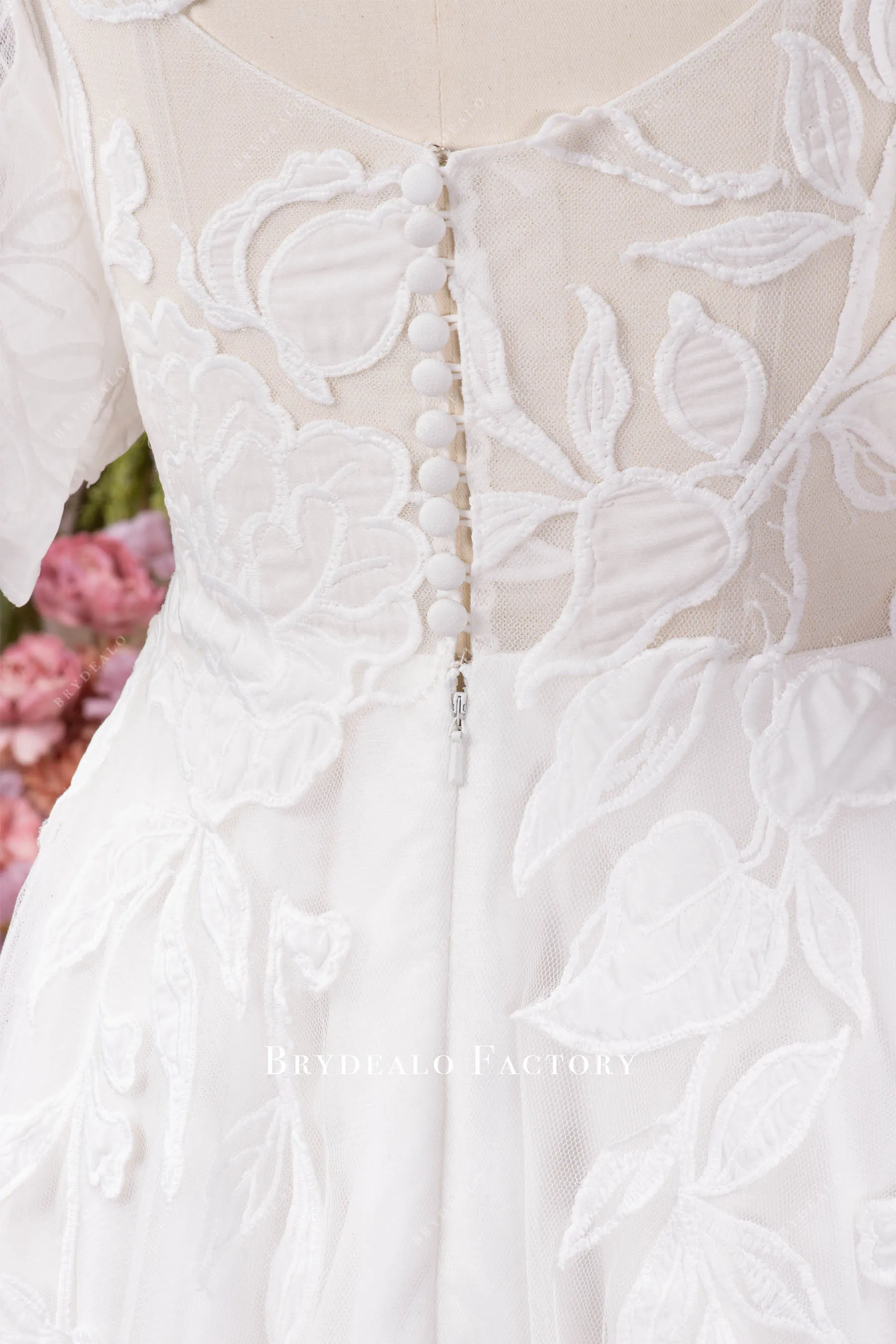 Designer Lace Half Sleeve Square Neck Destination Wedding Dress